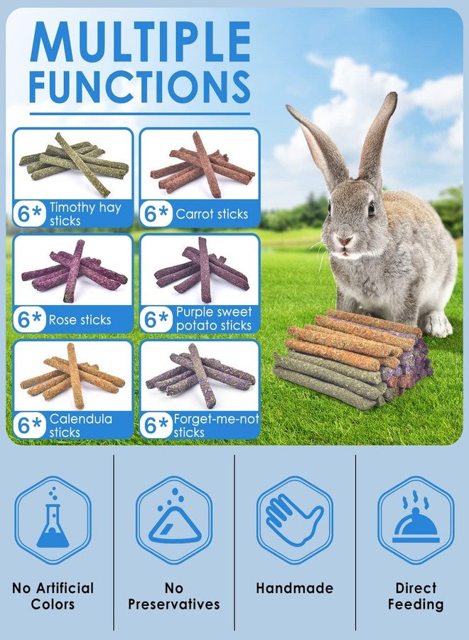 Bissap 36PCS Bunny Chew Sticks, Mixed Natural Timothy Hay Carrot Purple Potato Flowers Rabbit Treats for Bunny Chinchilla Guinea Pig Hamster and Other Small Animals Molar Snack Toy - Image 2